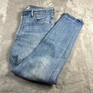 Agolde Women 30 Riley High Rise Straight Leg Jeans Light Blue Raw Hem A093E-1046